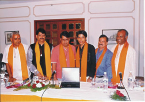 Shri K.P. Mudgil, Pt. Jai Prakash Sharma (Lal Dhage wale), Shri Vikram Dev Dutt (Secretary, NDMC), Mr. Gaurav Kumar, Maharishi Tilak Raj, Shri Arun Bansal at the launch of this website (shaktifuturepoint.com) in Hotel Le Meridian on August 17, 2007